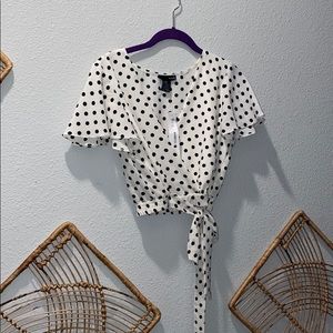 Aqua polka dot blouse